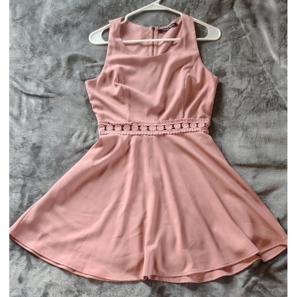 Sweet Rain Pink Sleeveless Fit & Flare Dress Lace Waist, Back Zipper - Womens Sm
